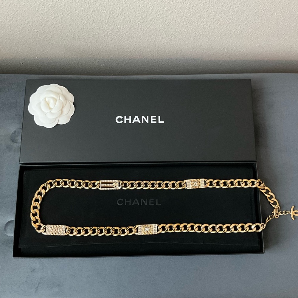 Chanel Gold/Crystal Logo Necklace